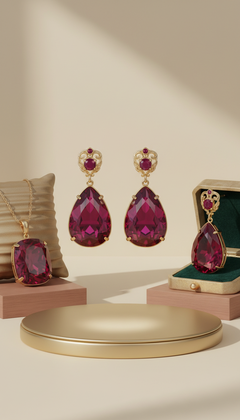 Ruby Velvet Gemstone Drop Earrings