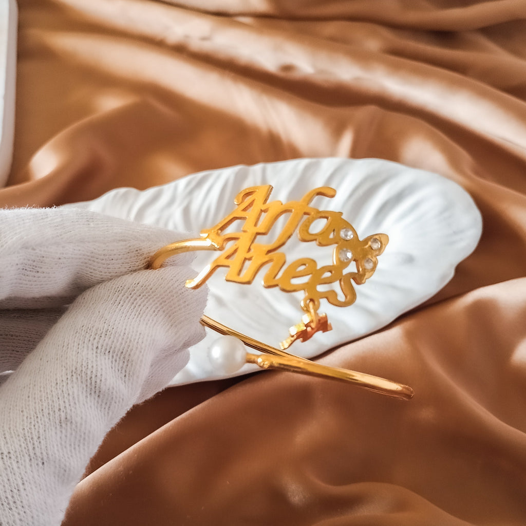 Personalized Pearl Butterfly Name Bangle