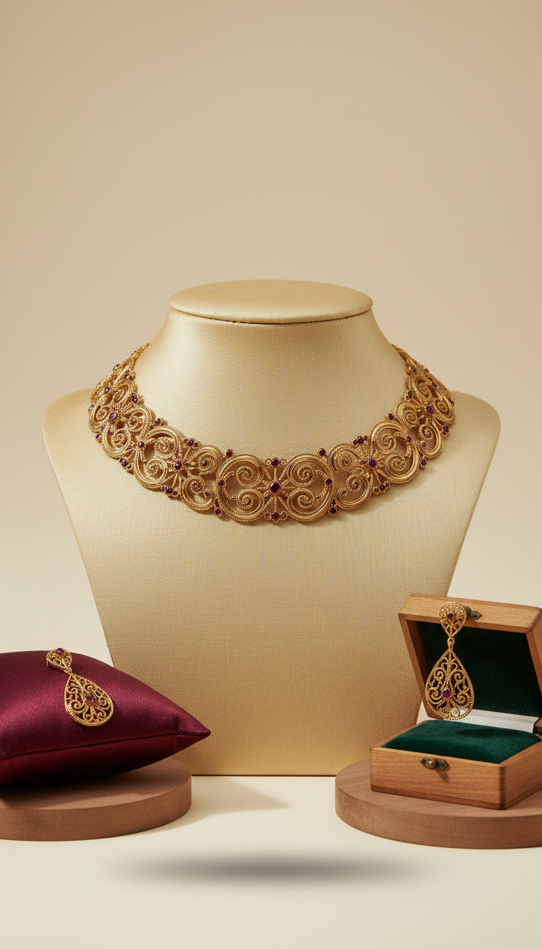 Antique Gold Filigree Choker Necklace