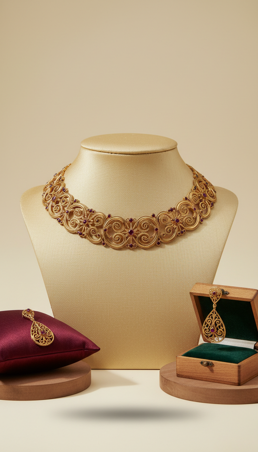 Antique Gold Filigree Choker Necklace