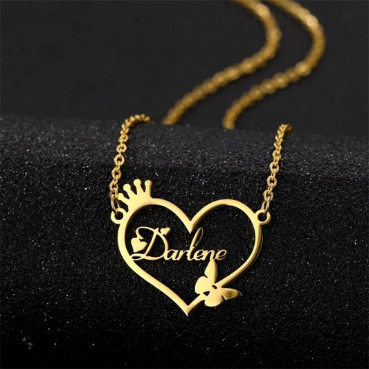 Butterfly crown name necklace