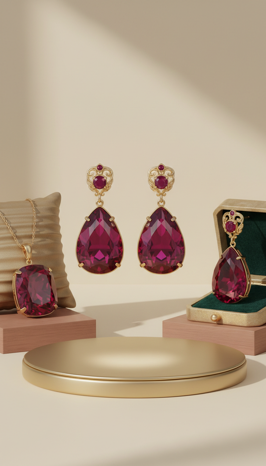 Ruby Velvet Gemstone Drop Earrings