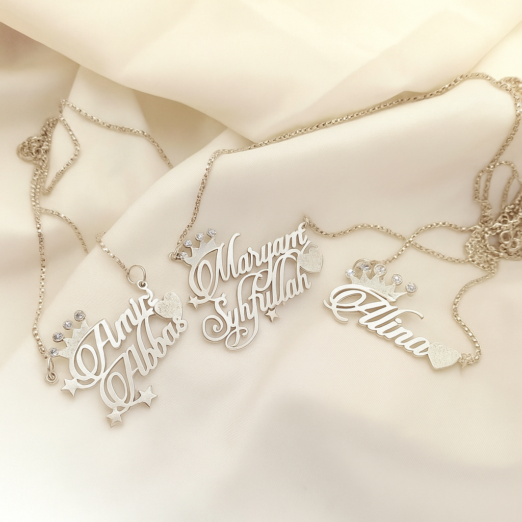 Candle crown personalised name necklace